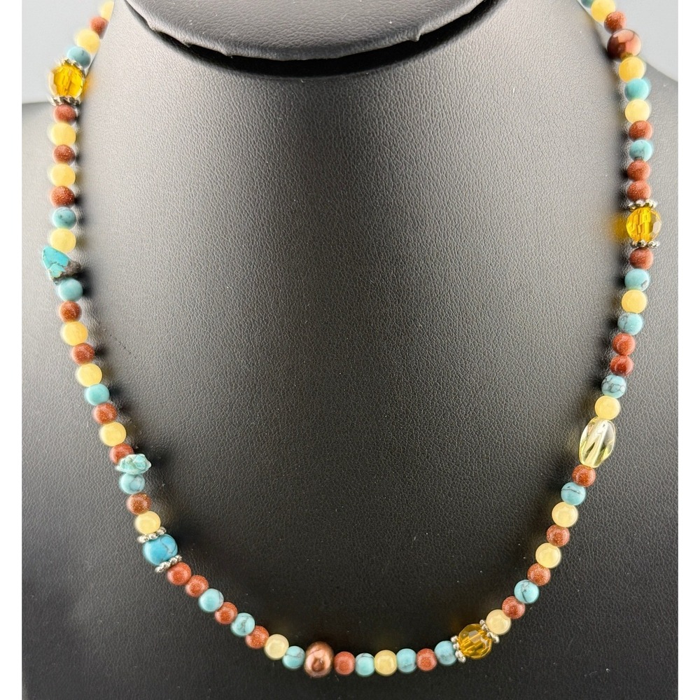 Vintage Dainty Bead Necklace Goldstone Howlite Pearl Sterling Box Clasp 16"